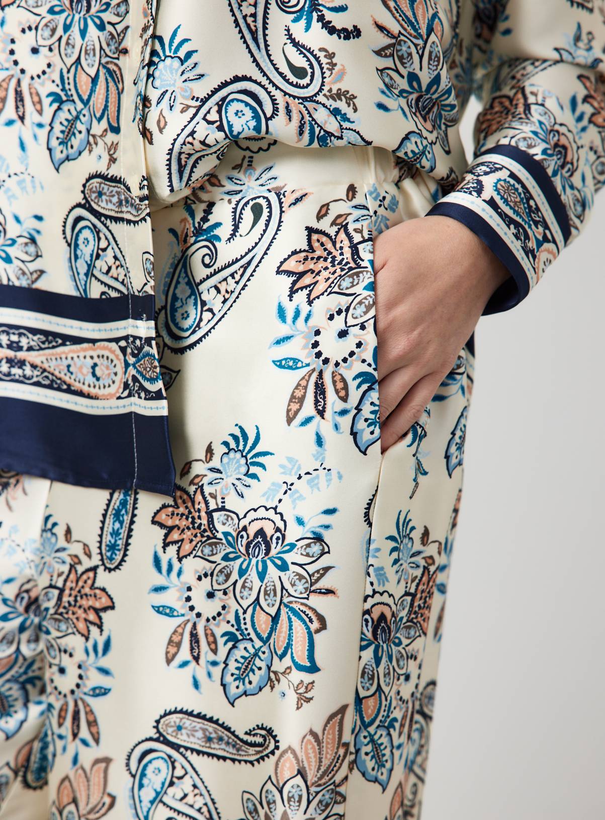 Cream Paisley Scarf Print Wide Leg Co-ord Trousers 8 - Image 3